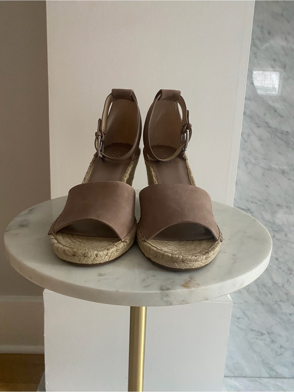 Vince Camuto Taupe Espadrille Wedge Sandals with Ankle Strap